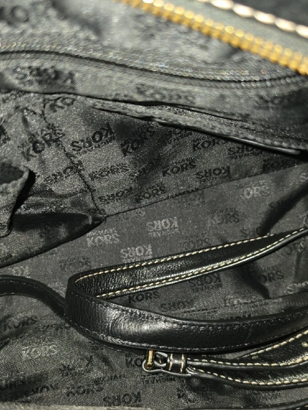 Michael Kors Black Monogram Satchel with Gold Hardware